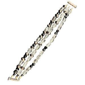 Multistrand Rutile Quartz & Glass Bead Bracelet 925 Sterling Silver Toggle Clasp